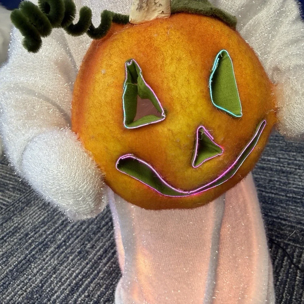 Halloween Fiber Optic Ghost Holding Jack o' Lantern Pumpkin 18